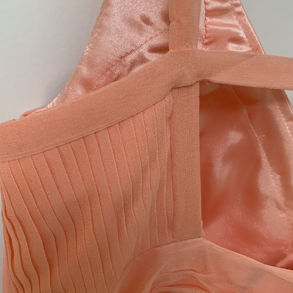 Vintage 100% silk peach chiffon dress. matching chiffon shawl M - Picture 13 of 16